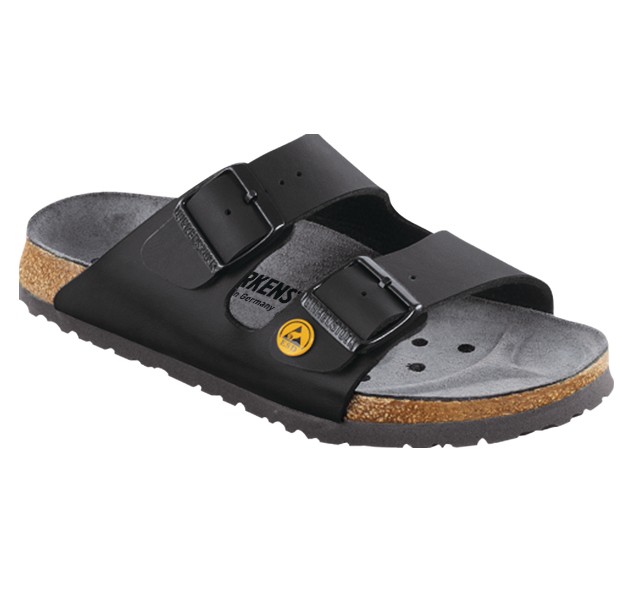 zwarte birkenstock werksandaal met verstelbare gespen en epa veiligheidslabel op werkkleding pagina van ROX